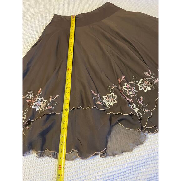 Nine West Y2K Style Cotton & Silk Brown Floral Embroidered Flutter Midi Skirt 6 - Picture 12 of 12